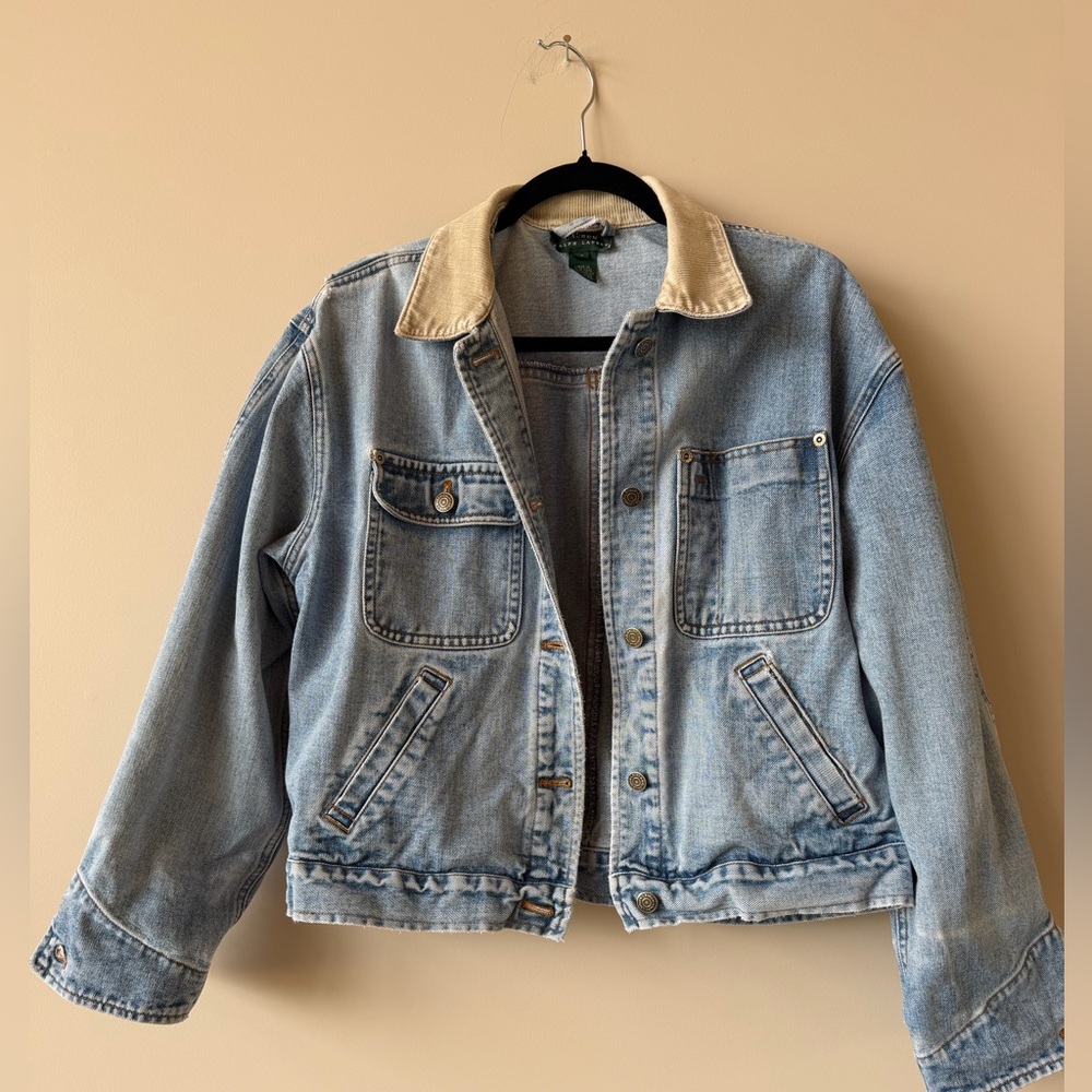 Ralph Lauren Blue Denim jacket with Beige corduroy collar